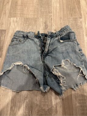 Rewash Light Blue Distressed High-Rise Denim Shorts